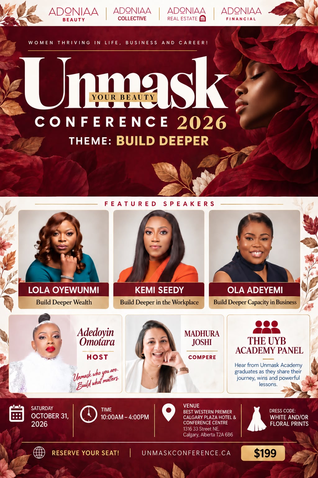 Official UNMASK Conference 2026 event poster featuring the speakers, host, date, time, venue and dress code